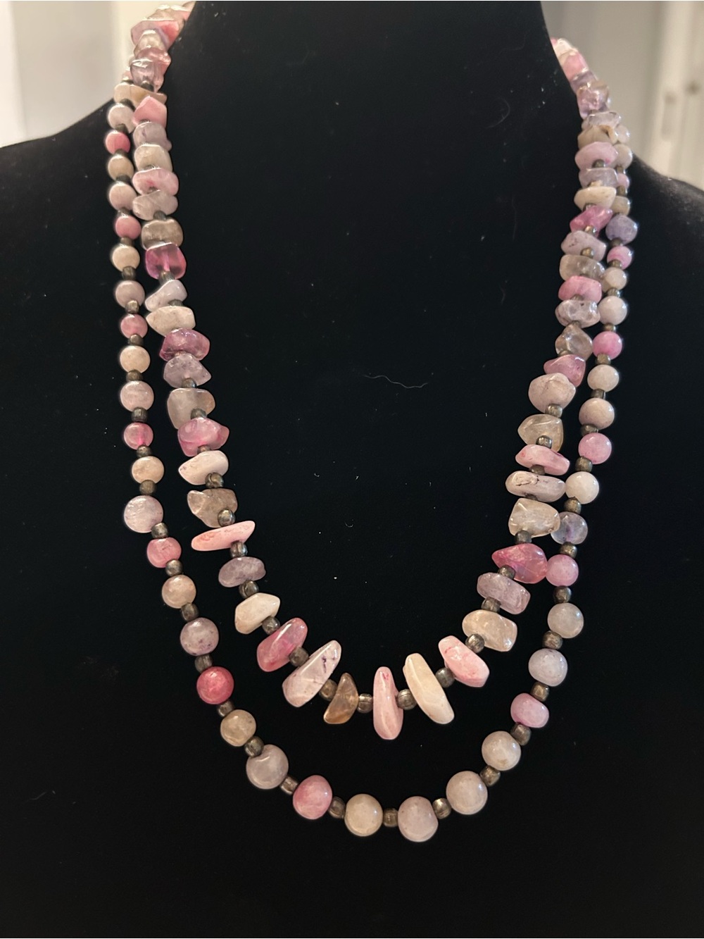 Double strand faux pink Peruvian opal necklace